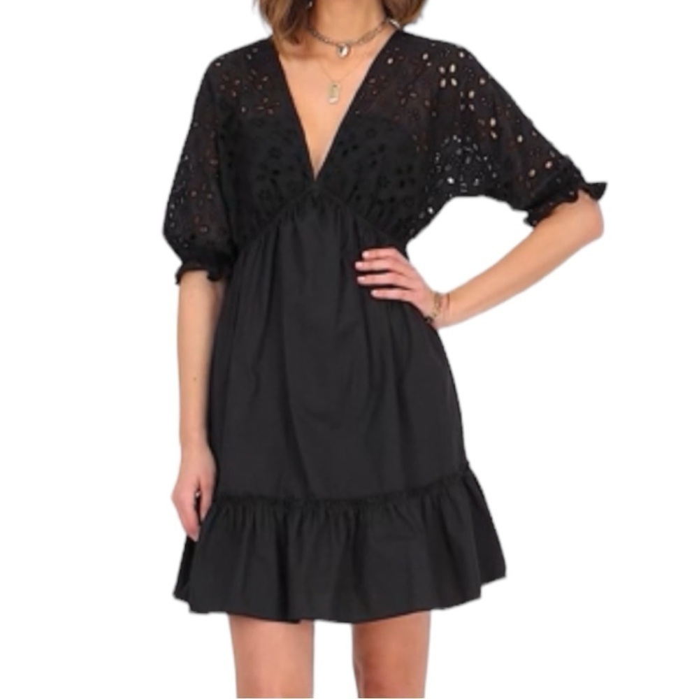 HWA APPAREL PLUNGE DRESS WITH BRODERIE EYELET UPPER IN COTTON BLEND SZ L